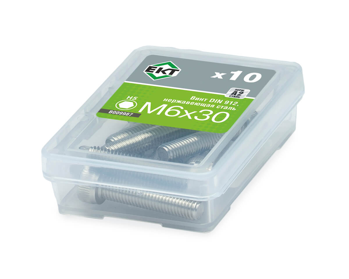 Винт с цилиндр. гол. и внутр. шестигр. M6х30, DIN912, НЕРЖ. СТАЛЬ, ЕКТ (упак/10шт)