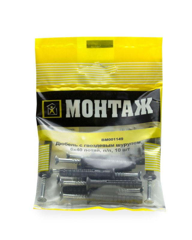 Дюбель-гвоздь GL, 6x40 потай, п/в, МОНТАЖ (пакет/10шт)