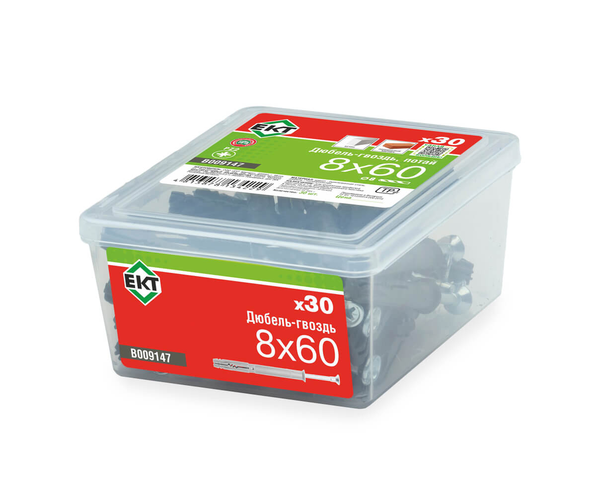 Дюбель-гвоздь GL, 8x60 потай, п/п, ЕКТ (пласт.конт./30шт)