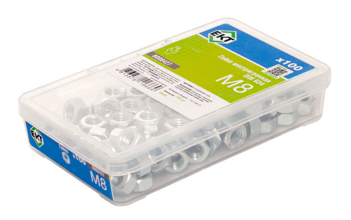 Гайка М8, цинк, прочн. 6 DIN 934 в пласт. контейнере (упак/100шт)