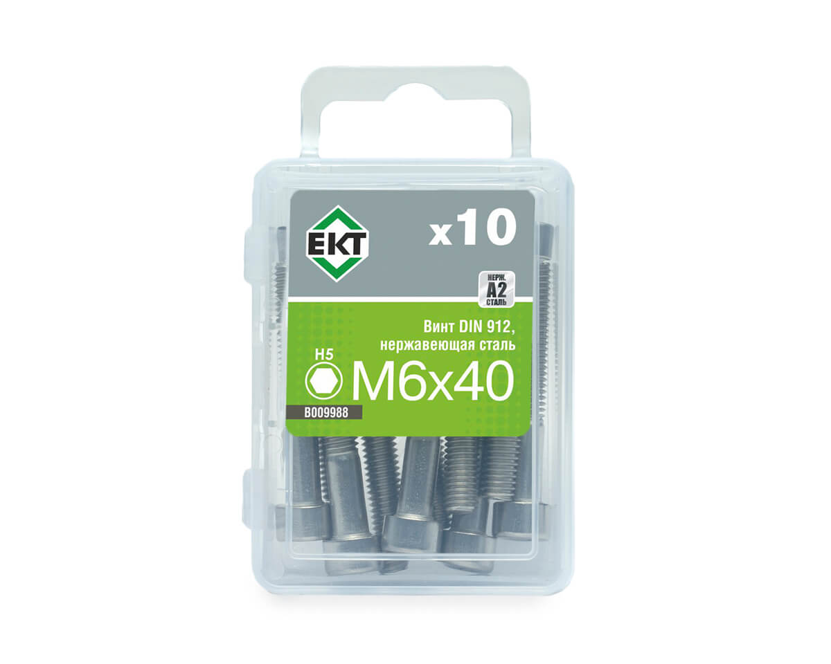 Винт с цилиндр. гол. и внутр. шестигр. M6х40, DIN912, НЕРЖ. СТАЛЬ, ЕКТ (упак/10шт)