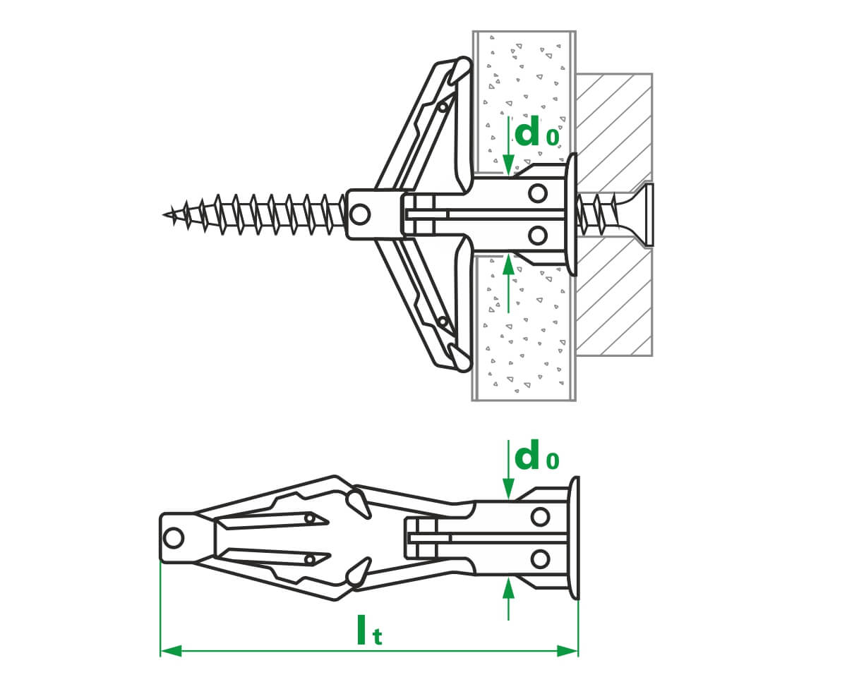 Пластмассовый дюбель для пустотелых конструкций 10 GLS, РП (упак/100шт)