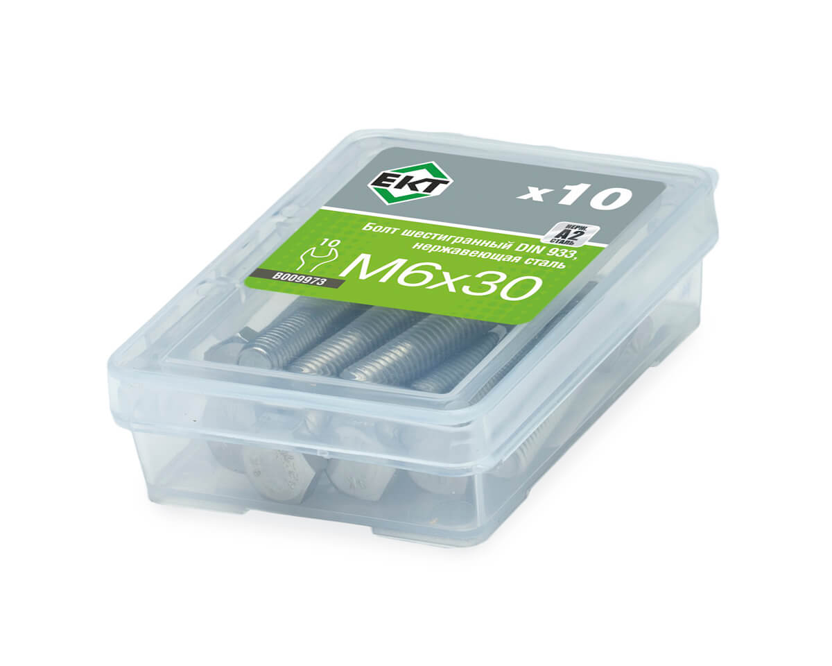 Болт с шестигранной головкой M6х30, DIN933, НЕРЖ. СТАЛЬ, ЕКТ (упак/10шт)