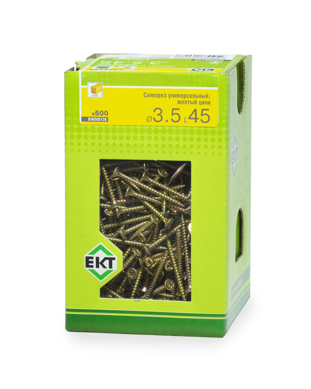 Саморез универсальный 3.5х45, желтый цинк, в коробке с окном, ЕКТ (упак/500шт)