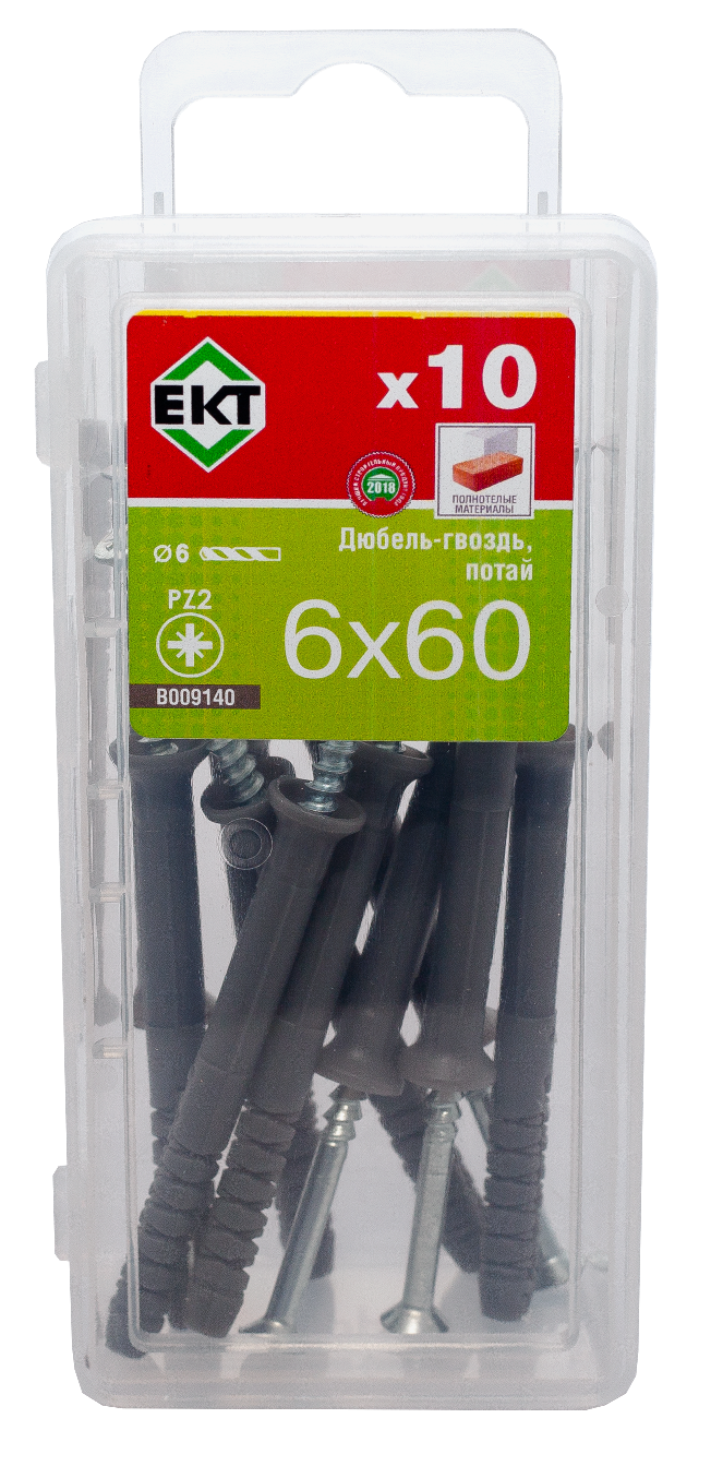 Дюбель-гвоздь GL, 6x60 потай, п/п, ЕКТ (мини-конт./10шт)