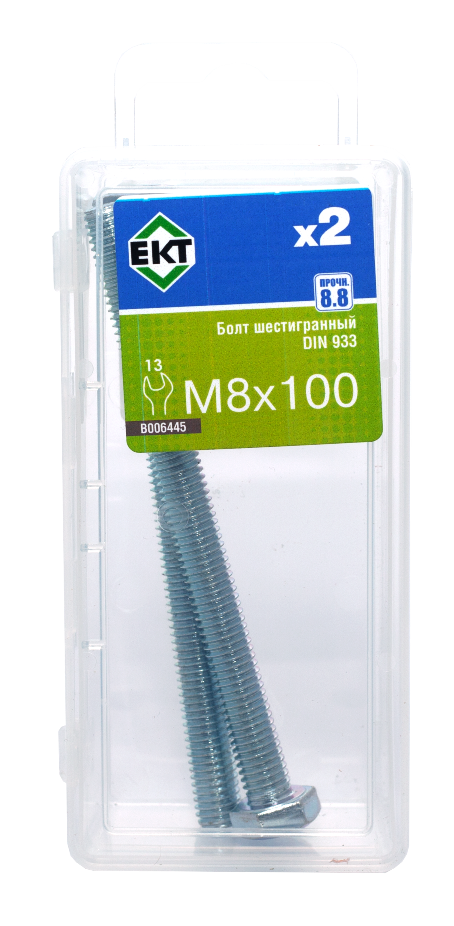 Болт шестигранный 8х100, цинк, прочн. 8.8 DIN 933 (упак/2шт)
