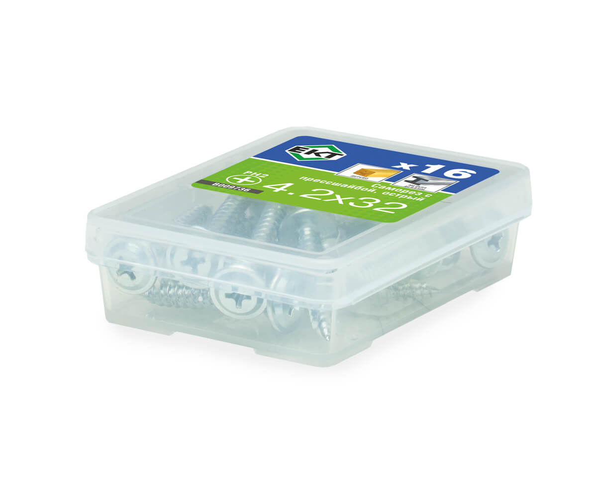 Саморез с прессшайбой, 4.2x32 острый, цинк, ЕКТ (упак/16шт)