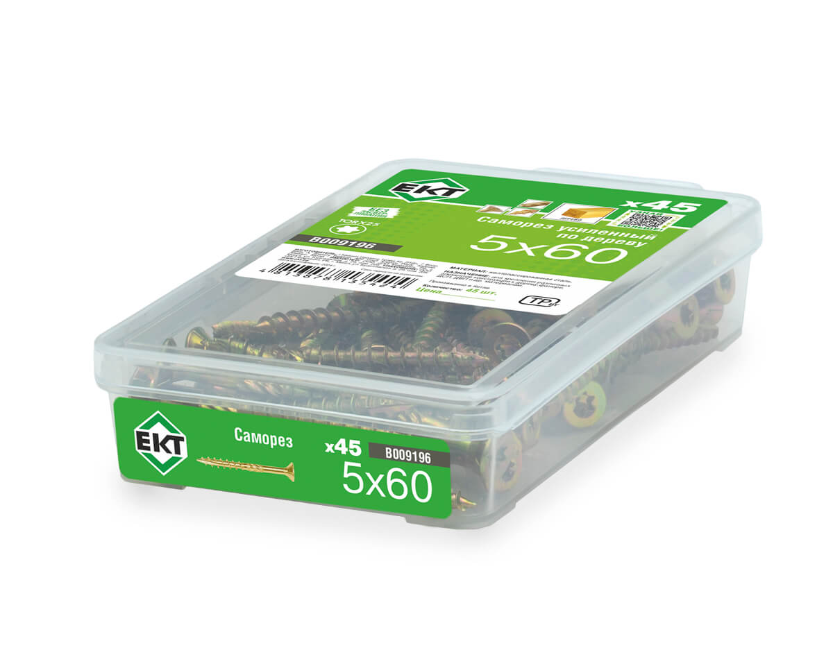 Саморез усиленный по дереву TORX25 5.0x60, потай, желт. цинк (упак/45шт)