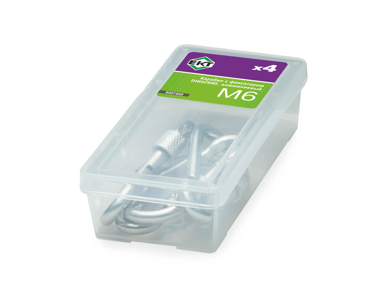 Карабин М6, с фиксатором, DIN5299D, алюминиевый (упак/4шт)