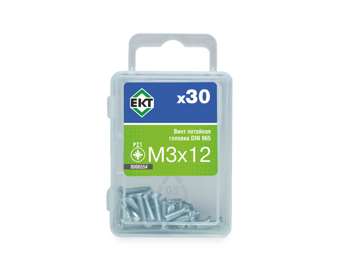 Винт 3х12 пот. гол. POZI, цинк, DIN 965 (упак/30шт)