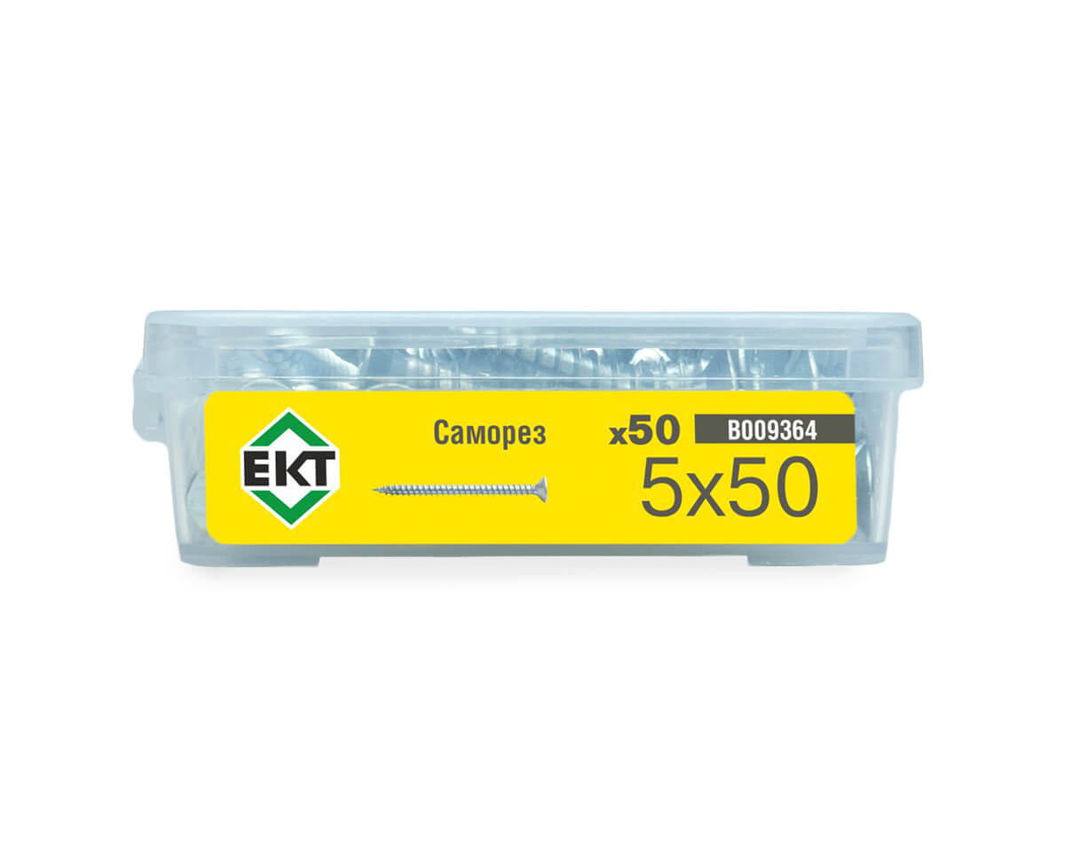 Саморез универсальный 5.0х50, белый цинк в пласт. контейнере (упак/50шт) ЕКТ