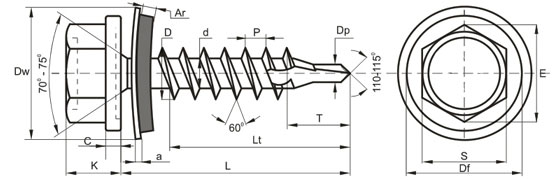 Саморез кровельный с резиновой прокладкой SRW5, 6,3х32, сверло PT5, цинк, ЕКТ (упак/2.500шт)