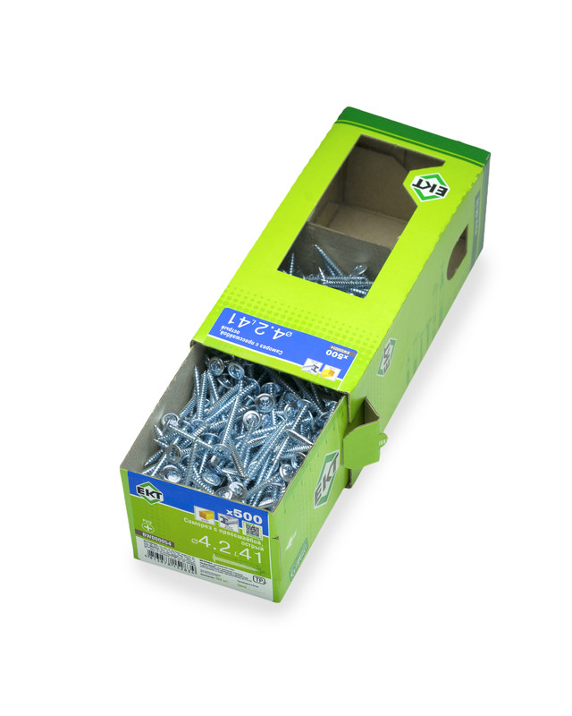 Саморез с п/ш 4.2х41 острый, цинк, в коробке с окном, ЕКТ (упак/500шт)
