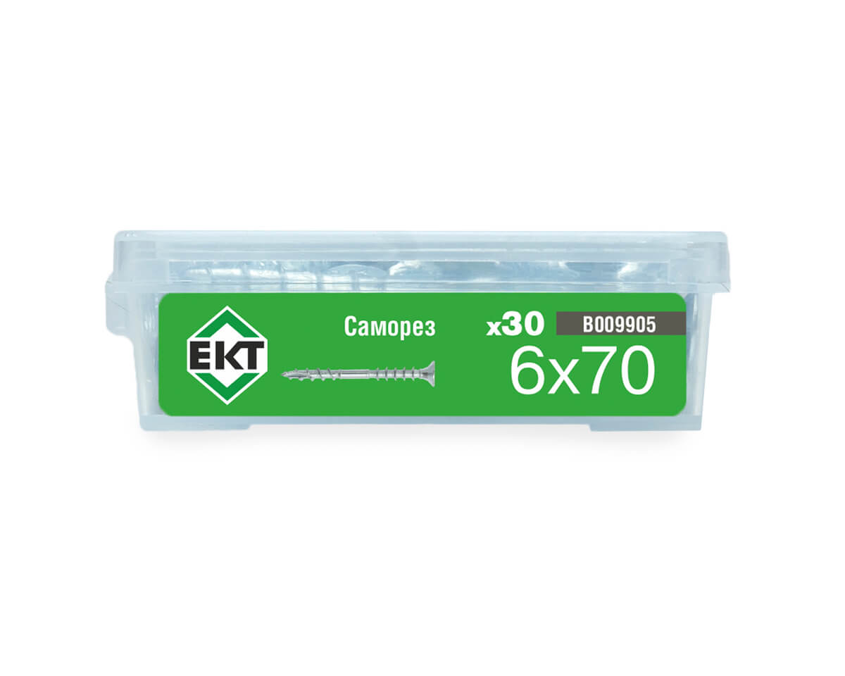 Саморез юстировочный (дистанционный) 6.0x70, потай, оцинк, в пласт. контейнере, ЕКТ (упак/30шт)