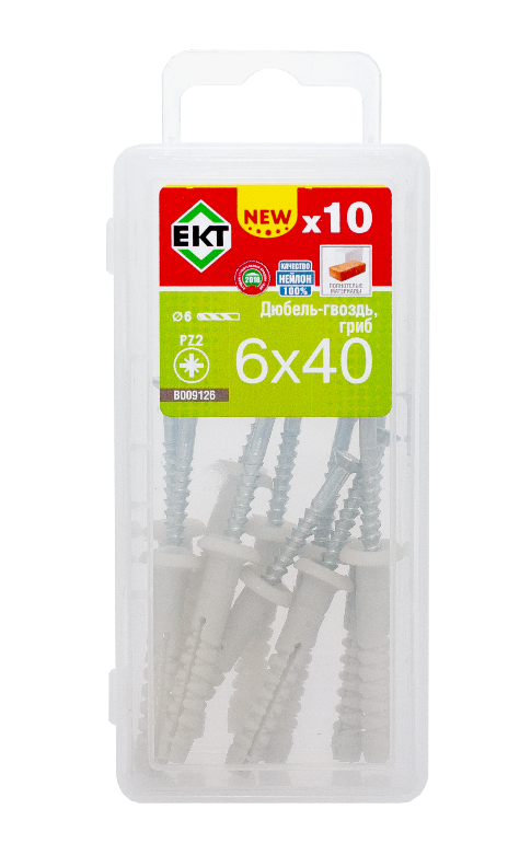 Дюбель-гвоздь GL, 6x40 гриб, нейлон, ЕКТ (мини-конт./10шт)