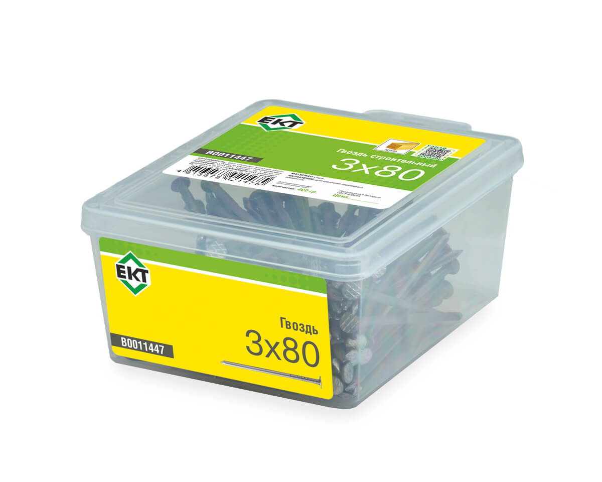 Гвоздь строительный 3,0х80 в пласт. контейнере (упак/0,4кг)