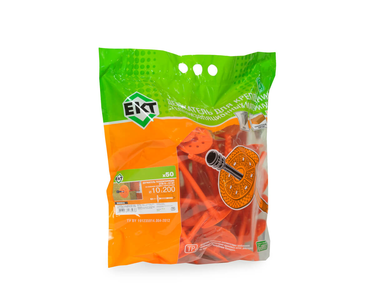 Держатель теплоизоляции 10x200 со стальным гвоздем с термо-заглушкой DTM-N + GT-MT, ЕКТ (пакет/50шт)