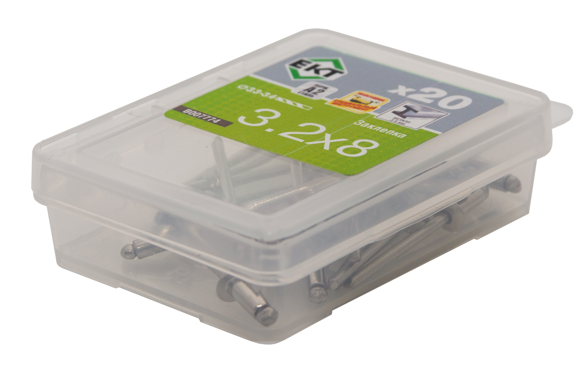 Заклепка вытяжная 3.2x8, нерж.сталь/нерж.сталь, ЕКТ (упак/20шт)