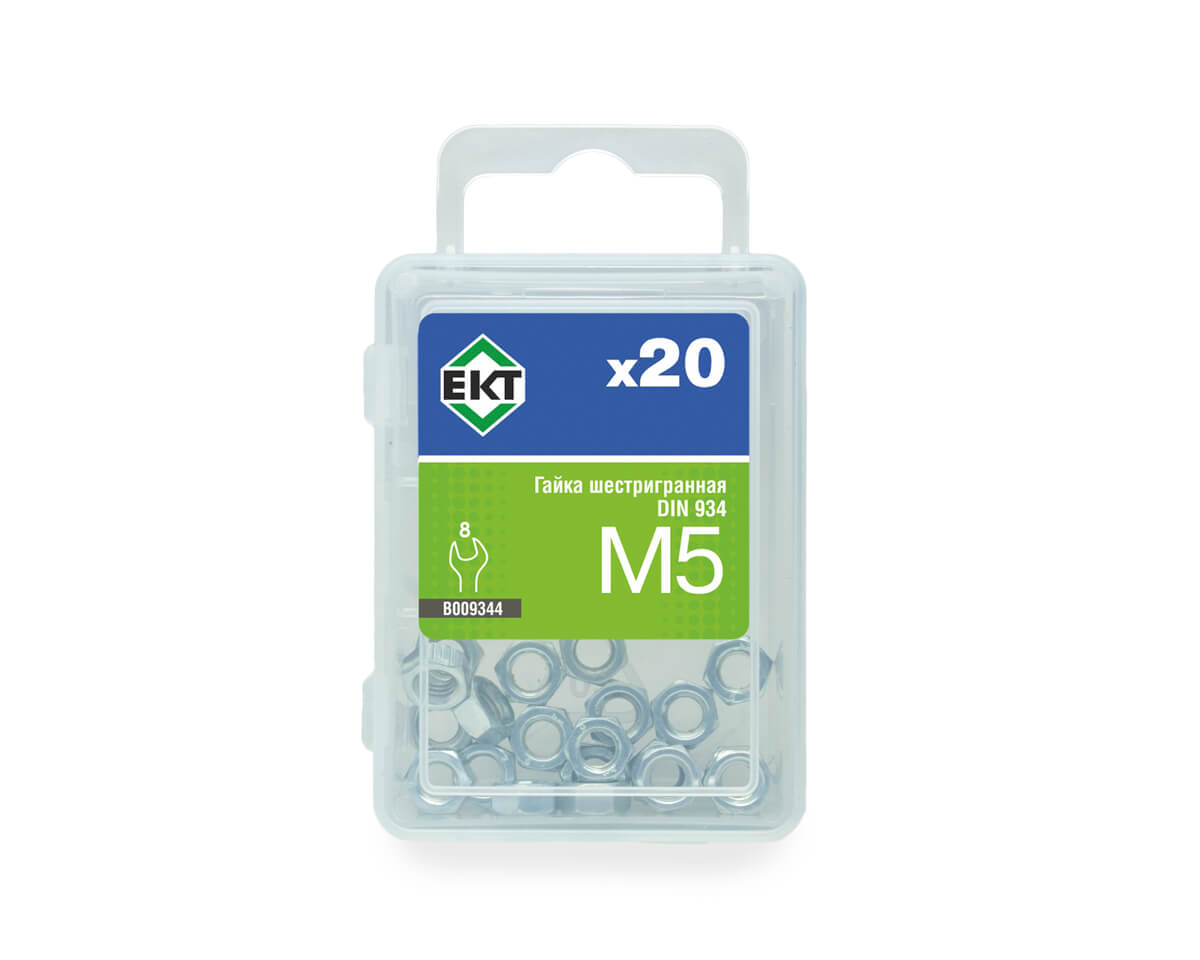 Гайка М5, цинк, прочн. 6 DIN 934 (упак/20шт) ЕКТ