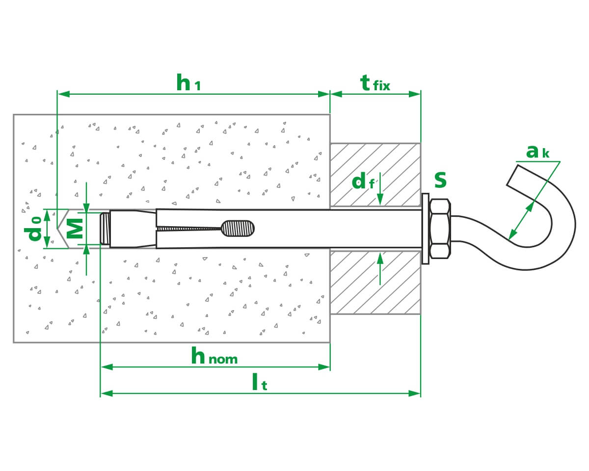 Анкерный болт с крюком SH М12х16х110 (упак/15шт)