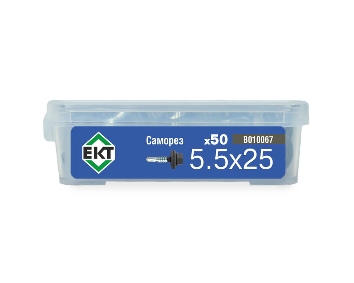 Саморез кровельный с резин. прокл. 5.5x25, сверло РТ3, RAL 7016, в пласт. контейнере, ЕКТ (упак/50шт