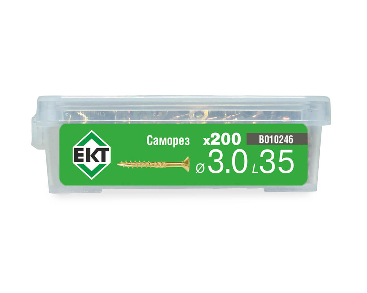 Саморез конструкционный 3.0x35, потай, желтый цинк, ЕКТ (пласт.конт./200шт)
