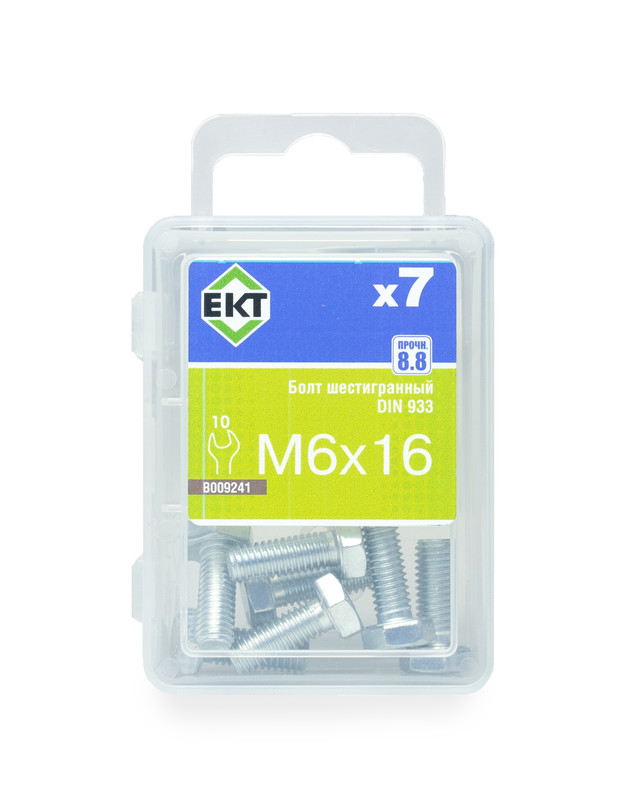 Болт шестигранный 6х 16, цинк, прочн. 8.8 DIN 933 (ГОСТ 7798-70) (упак/7шт)