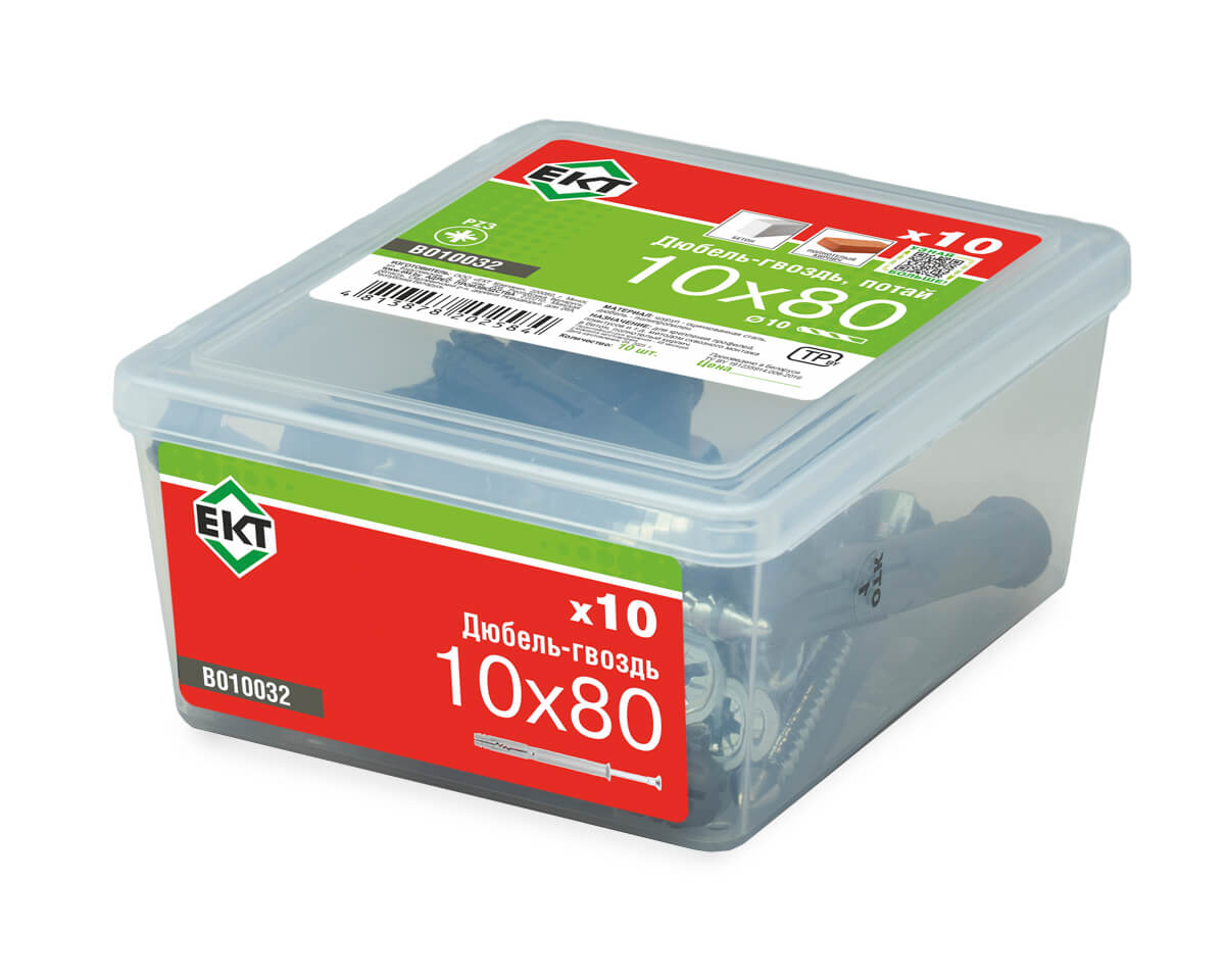 Дюбель-гвоздь GL, 10x80 потай, п/п, ЕКТ (пласт.конт./10шт)