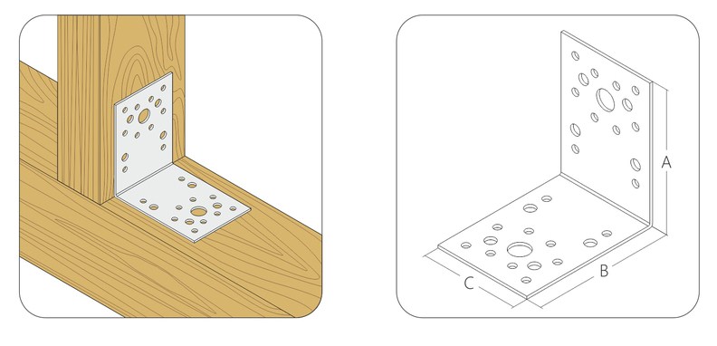 Уголок крепежный равносторонний 100x100x80x2,0 мм KUR-100-80 (упак/50шт)