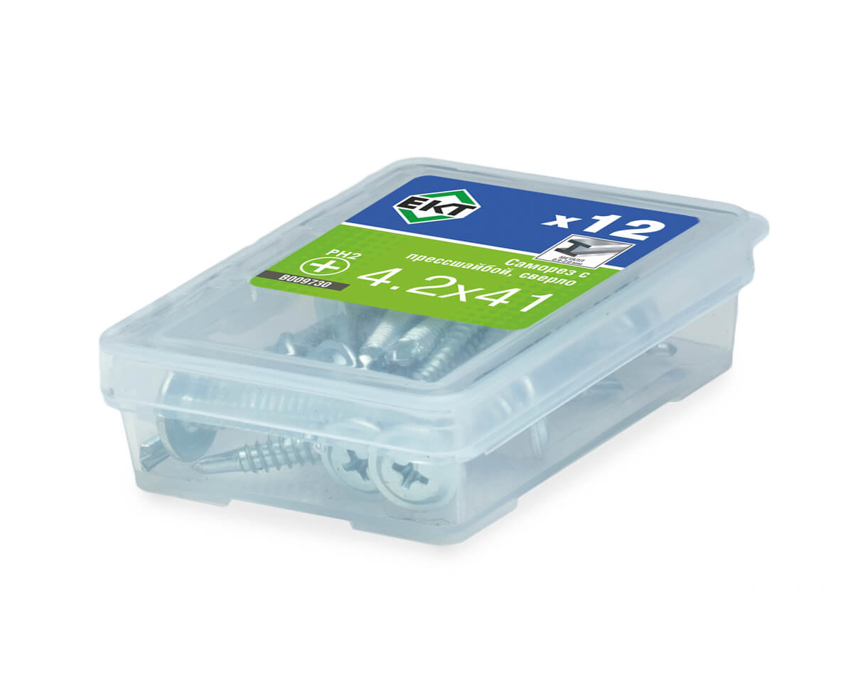 Саморез с прессшайбой, 4.2x41 сверло, цинк, ЕКТ (упак/12шт)