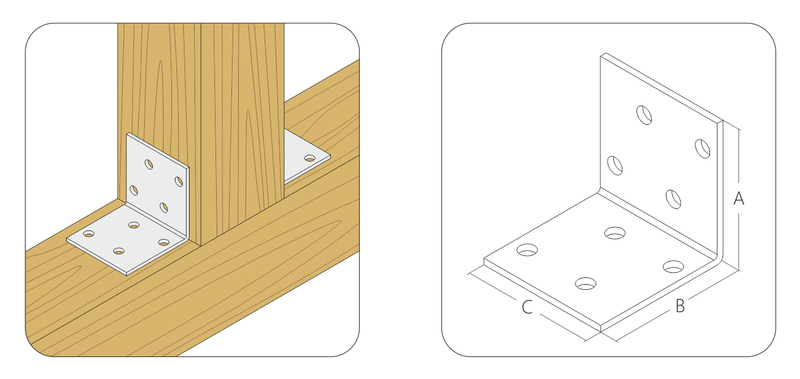 Крепежный уголок оцинкованный равносторонний 50x50x60x1,5 мм KUR-50-60x1,5 (упак/12шт)