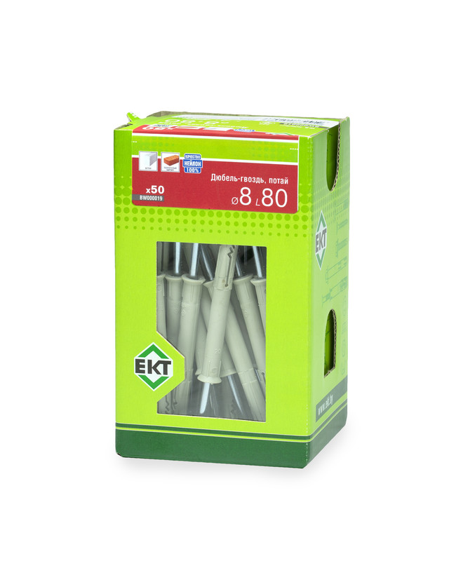 Дюбель-гвоздь GL, 8x80 потай, нейлон, ЕКТ (кор. с окном/50шт)