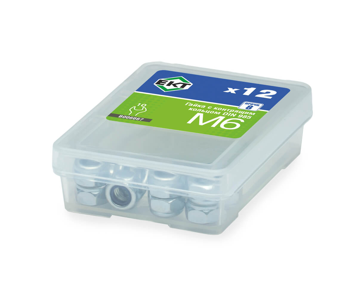 Гайка М6 с контрящим кольцом, DIN 985, цинк, прочн.8 (упак/12шт)