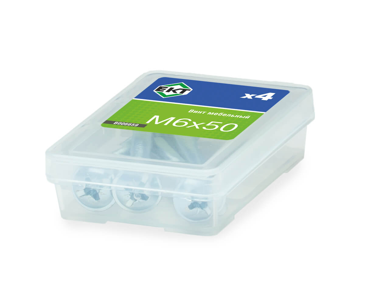 Винт мебельный 6х50, полусфер. головка, шлиц KOMBI, цинк (упак/4шт)