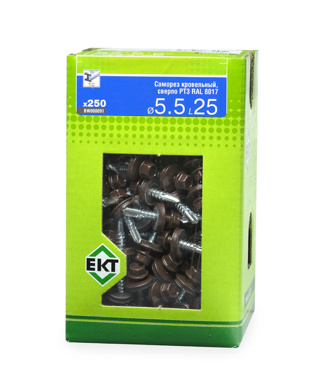Саморез кровельный с резин. прокл. 5.5х25 сверло PT3, RAL 8017, в коробке с окном, ЕКТ (упак/250шт)