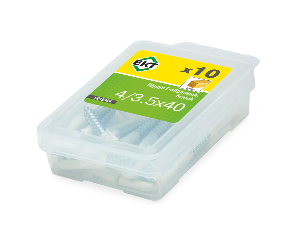 Шуруп Г-образный 4/3.5х40, белый, ЕКТ (упак/10шт)