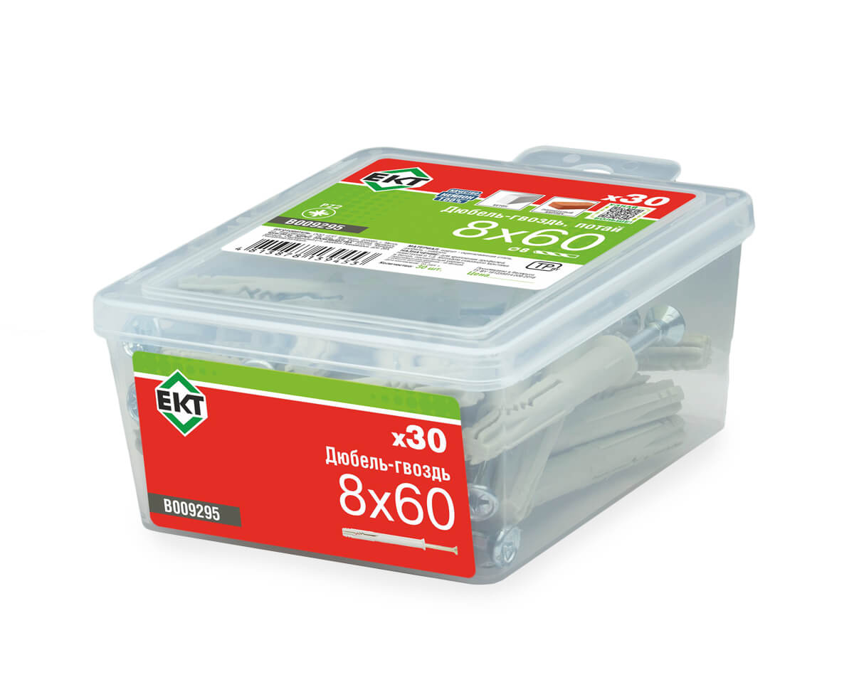 Дюбель-гвоздь GL, 8x60 потай, нейлон, ЕКТ (пласт.конт./30шт)