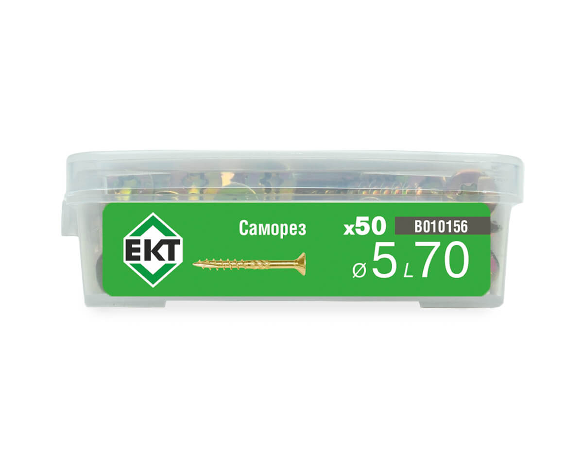 Саморез конструкционный 5.0х70, потай, желтый цинк, ЕКТ (пласт.конт./50шт)