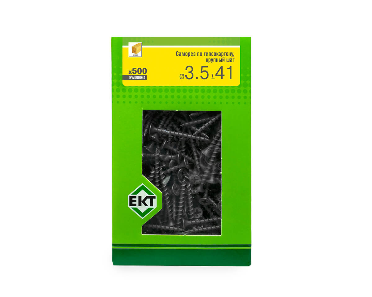 Саморез по ГК 3.5х41 крупный шаг (к дереву), фосфат., в коробке с окном, ЕКТ (упак/500шт)