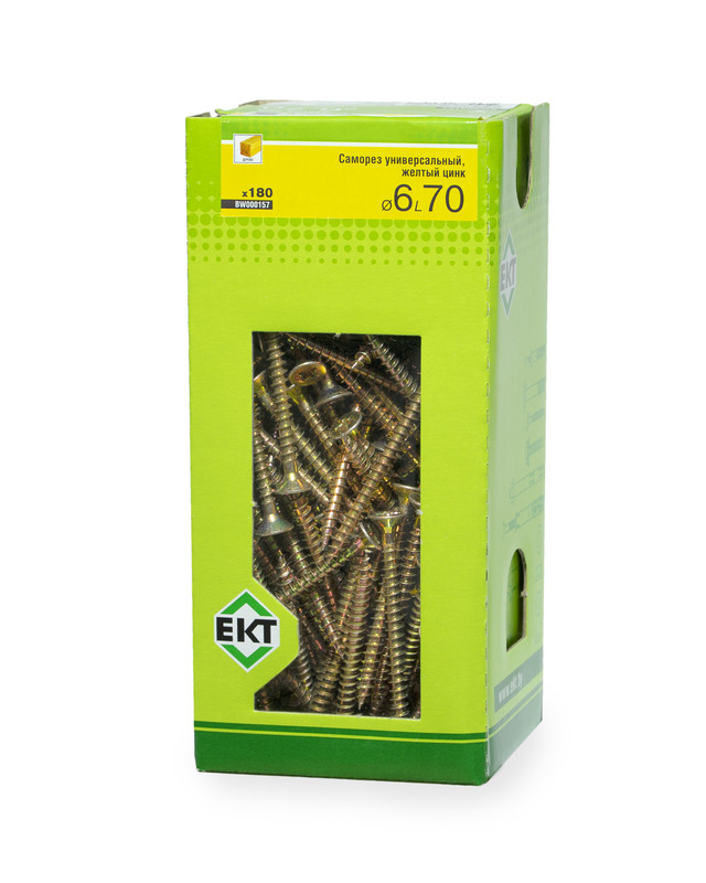 Саморез универсальный 6.0х70, желтый цинк, в коробке с окном, ЕКТ (упак/180шт)