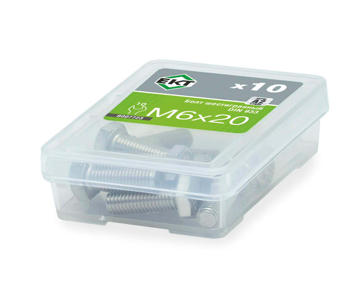 Болт с шестигранной головкой M6х20, DIN933, НЕРЖ. СТАЛЬ, ЕКТ (упак/10шт)