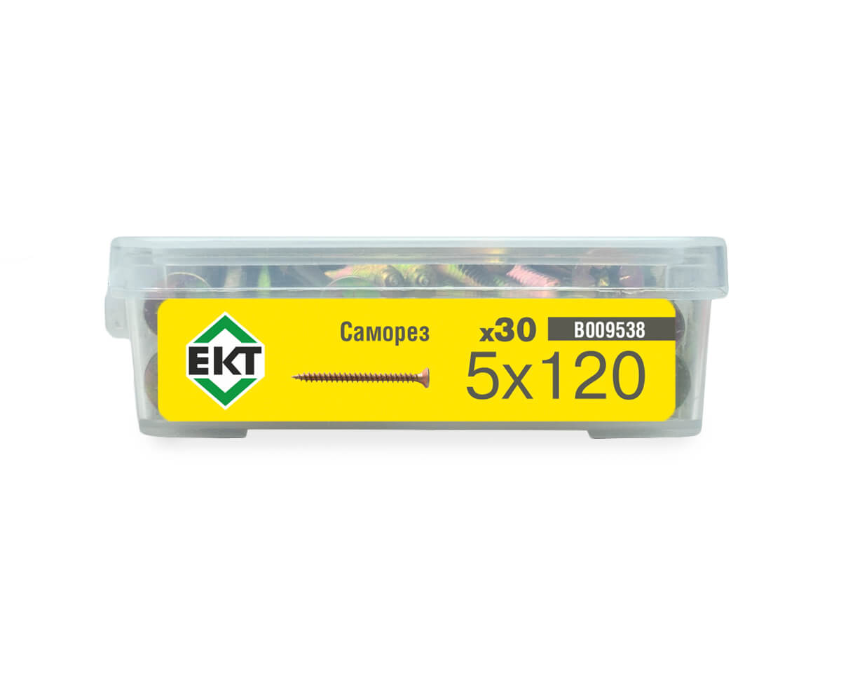 Саморез универсальный 5.0x120, желтый цинк, в пласт. контейнере, ЕКТ (упак/30шт)