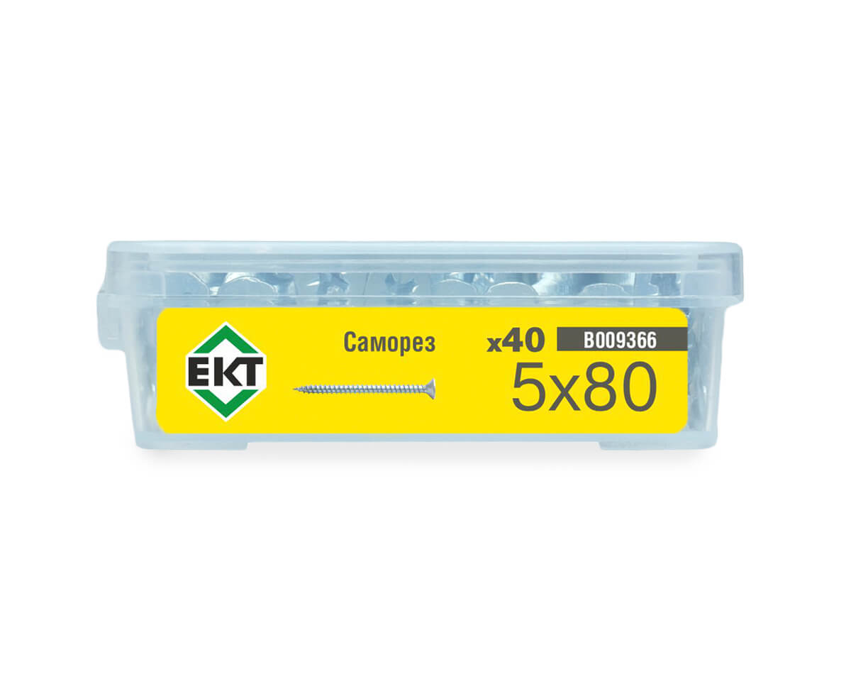 Саморез универсальный 5.0х80, белый цинк в пласт. контейнере (упак/40шт) ЕКТ