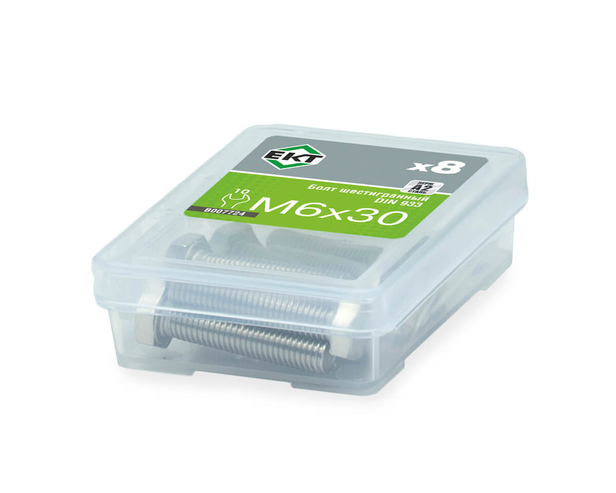 Болт с шестигранной головкой M6х30, DIN933, НЕРЖ. СТАЛЬ (упак/8шт)