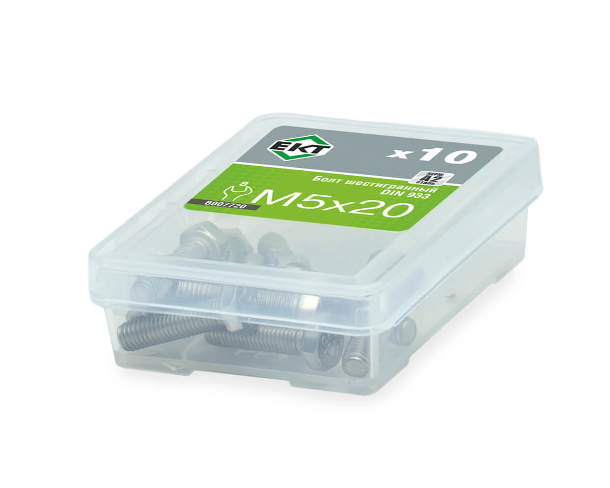 Болт с шестигранной головкой M5х20, DIN933, НЕРЖ. СТАЛЬ, ЕКТ (упак/10шт)