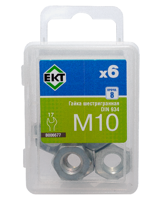 Гайка М10, цинк, прочн. 8 DIN 934 (упак/6шт)