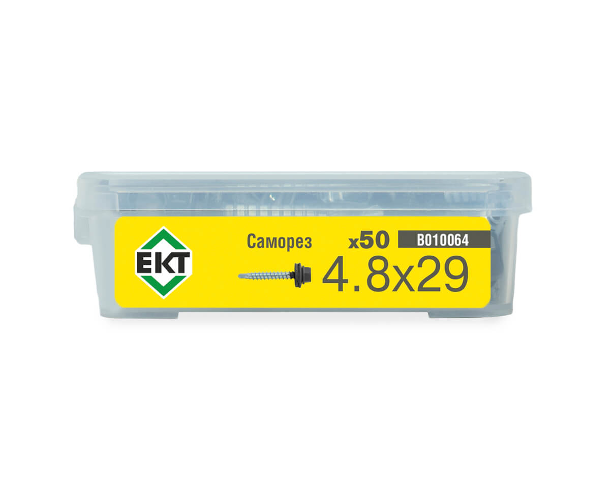 Саморез кровельный с резин. прокл. 4.8x29, сверло PT1, RAL7016, в пласт. контейнере, ЕКТ (упак/50шт)