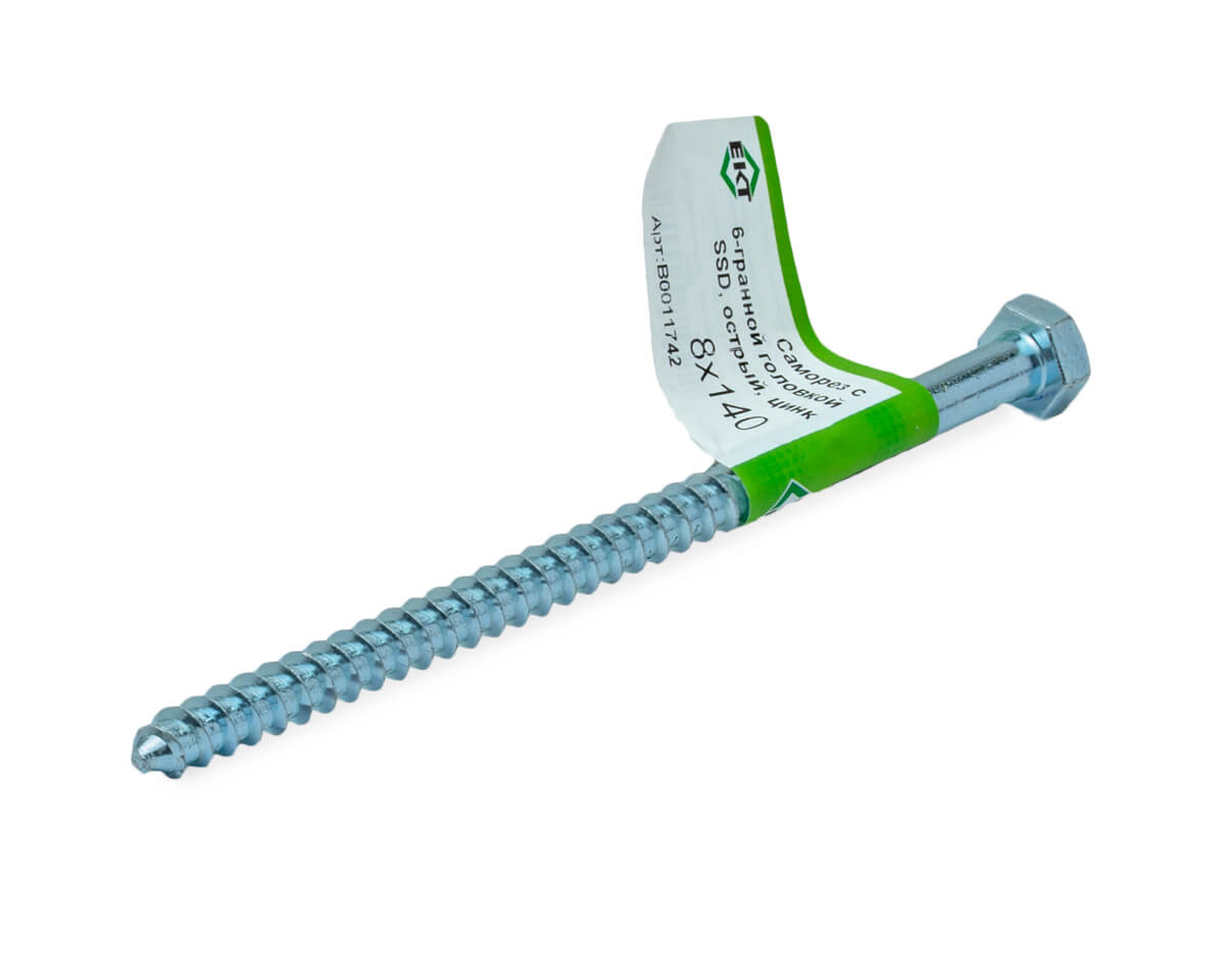 Саморез с 6-гранной головкой 8,0х140 острый, оцинк (с этик./1шт)