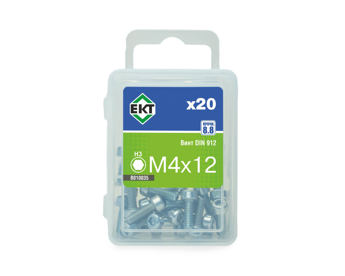 Винт 4х12 с цилиндр.гол.и внутр.шестигр., цинк,прочн.8.8 DIN 912 (упак/20шт)