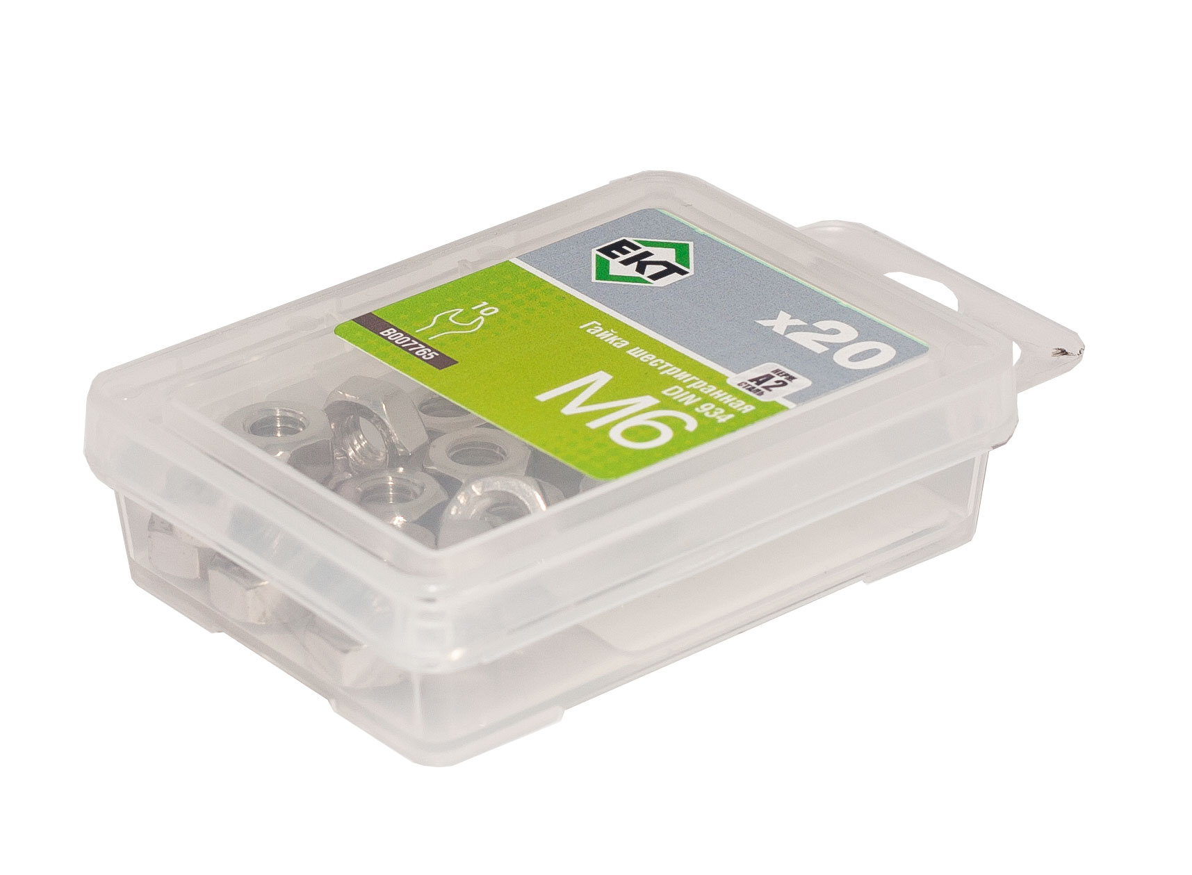 Гайка шестигранная М6, DIN934, НЕРЖ. СТАЛЬ, ЕКТ (упак/20шт)